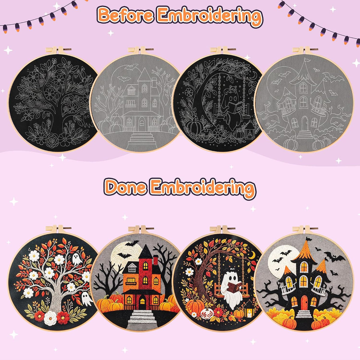 π Spooky Season Halloween Embroidery Kit β Stitch Your Own Haunted Scene
