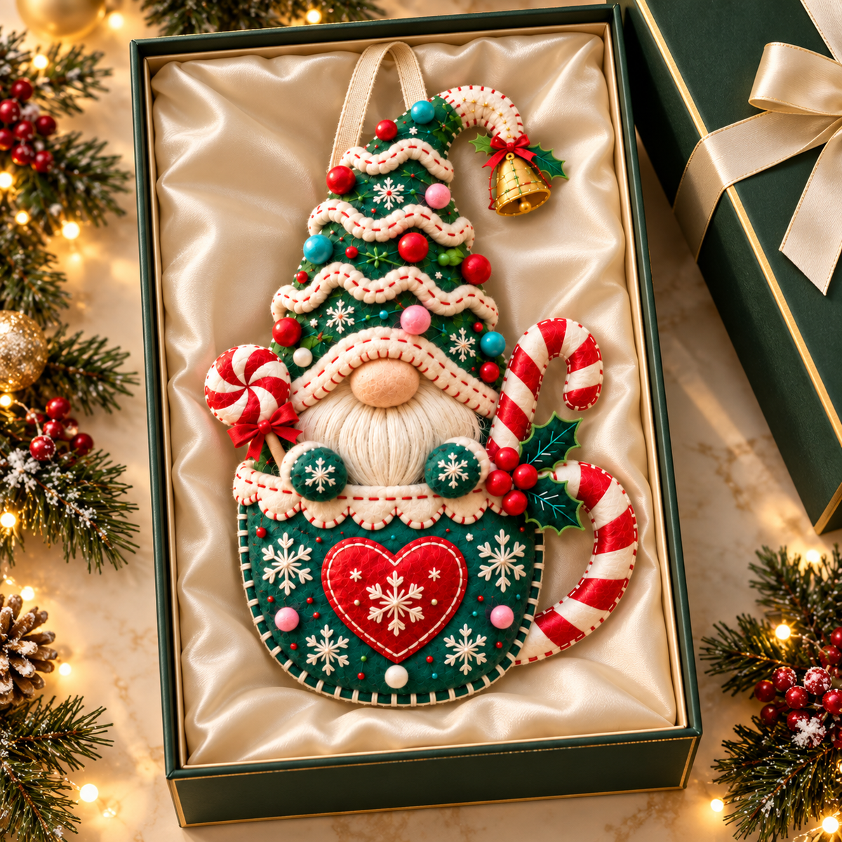 Cozy Gnome Christmas Door Hanger – Handcrafted Candy Cane & Holiday Tree Welcome Decor