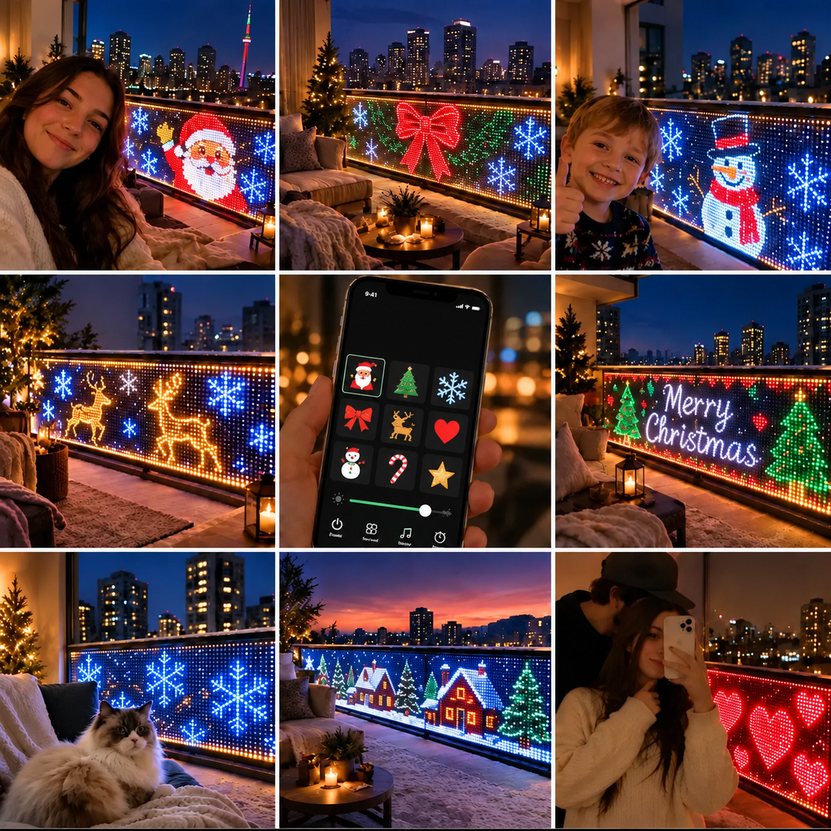JT™ Smart Christmas Balcony Lights – App-Controlled Animated LED Display