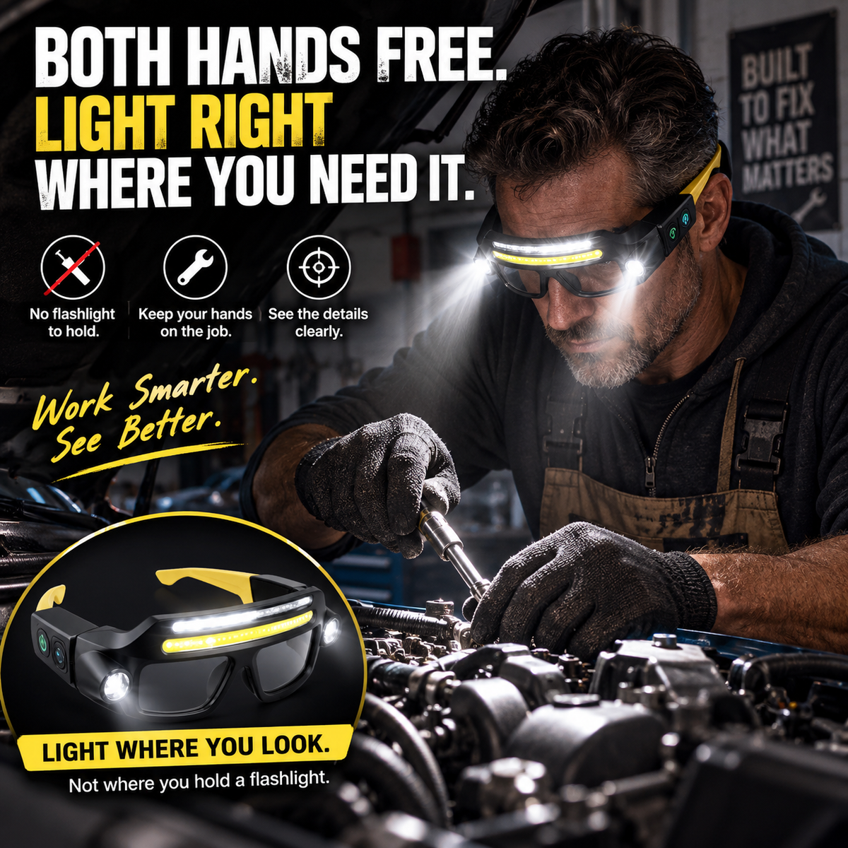 💡 Both Hands Free! — Smart LED Glasses for Repairs, Camping & DIY