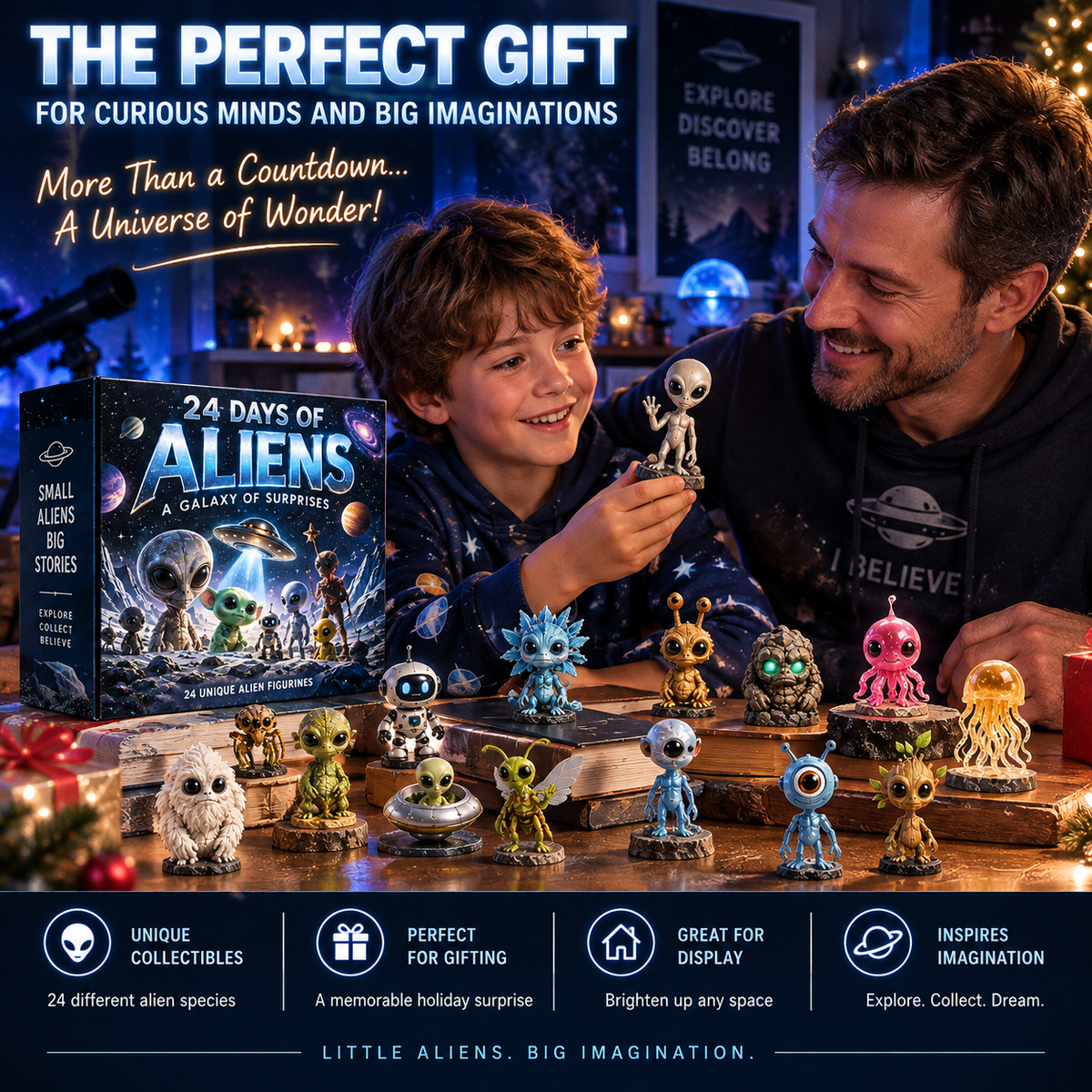 π½ 24 Days of Alien Encounters Advent Calendar β 24 Unique Alien Figurines, Mystery Space Collectibles & Sci-Fi Gift