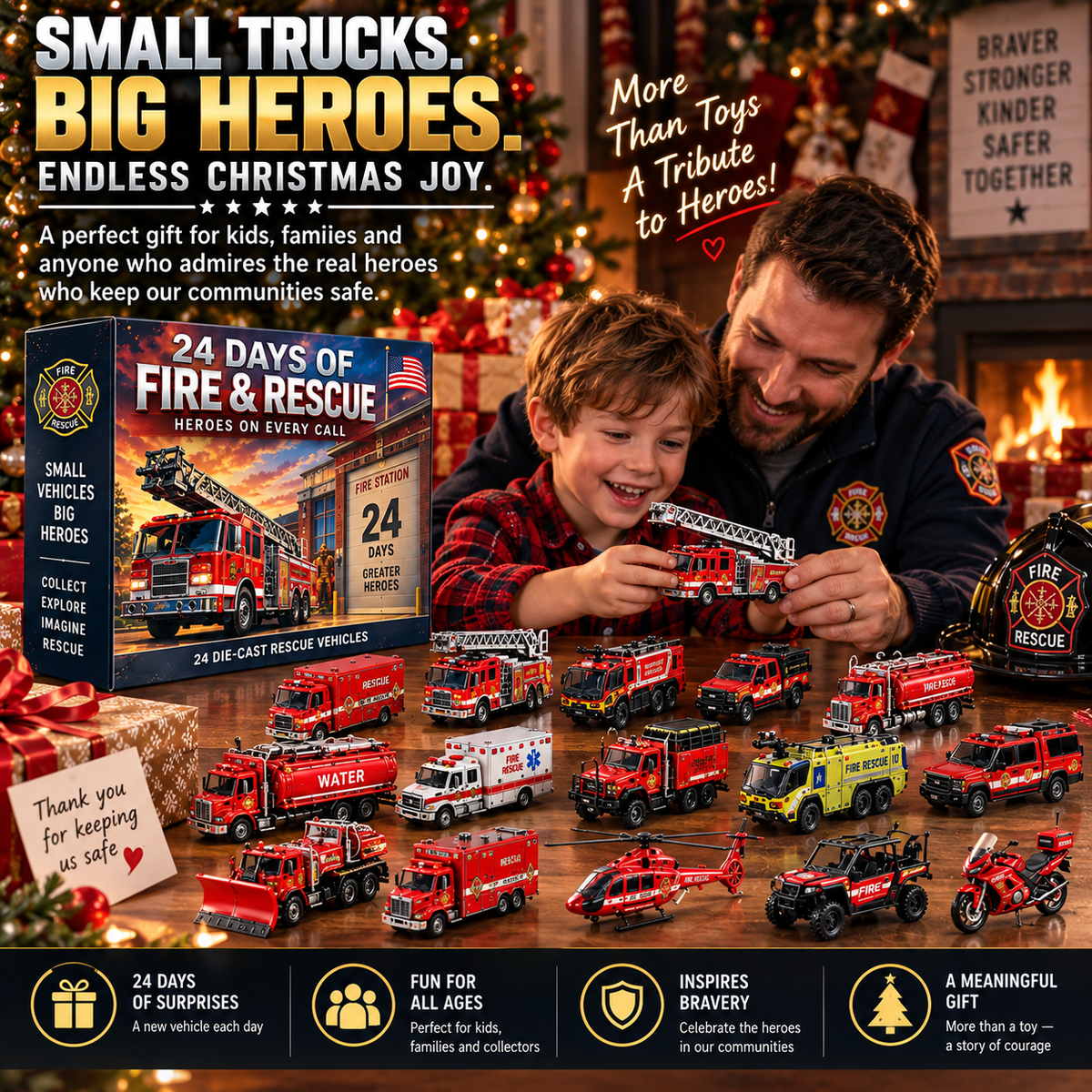 π 24 Days of Fire & Rescue β 24 Realistic Emergency Vehicles, Fire Trucks, Ladder Trucks & Rescue Collectibles