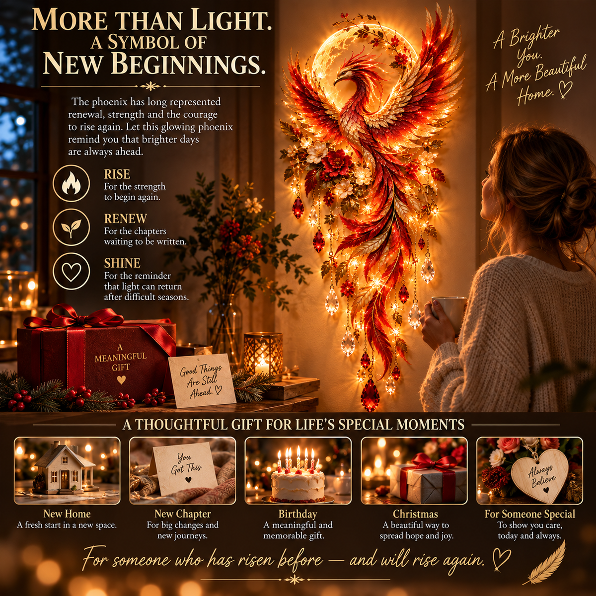 🐦🔥Phoenix of Renewal – Illuminated Crystal Wall Art of Hope & New Beginnings