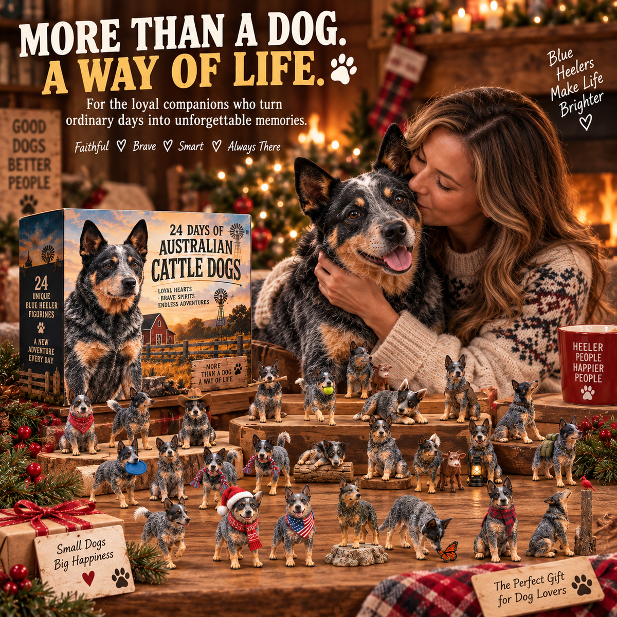 πΎ 24 Days of Blue Heelers Advent Calendar β 24 Unique Australian Cattle Dog Figurines, Christmas Gift for Blue Heeler Lovers