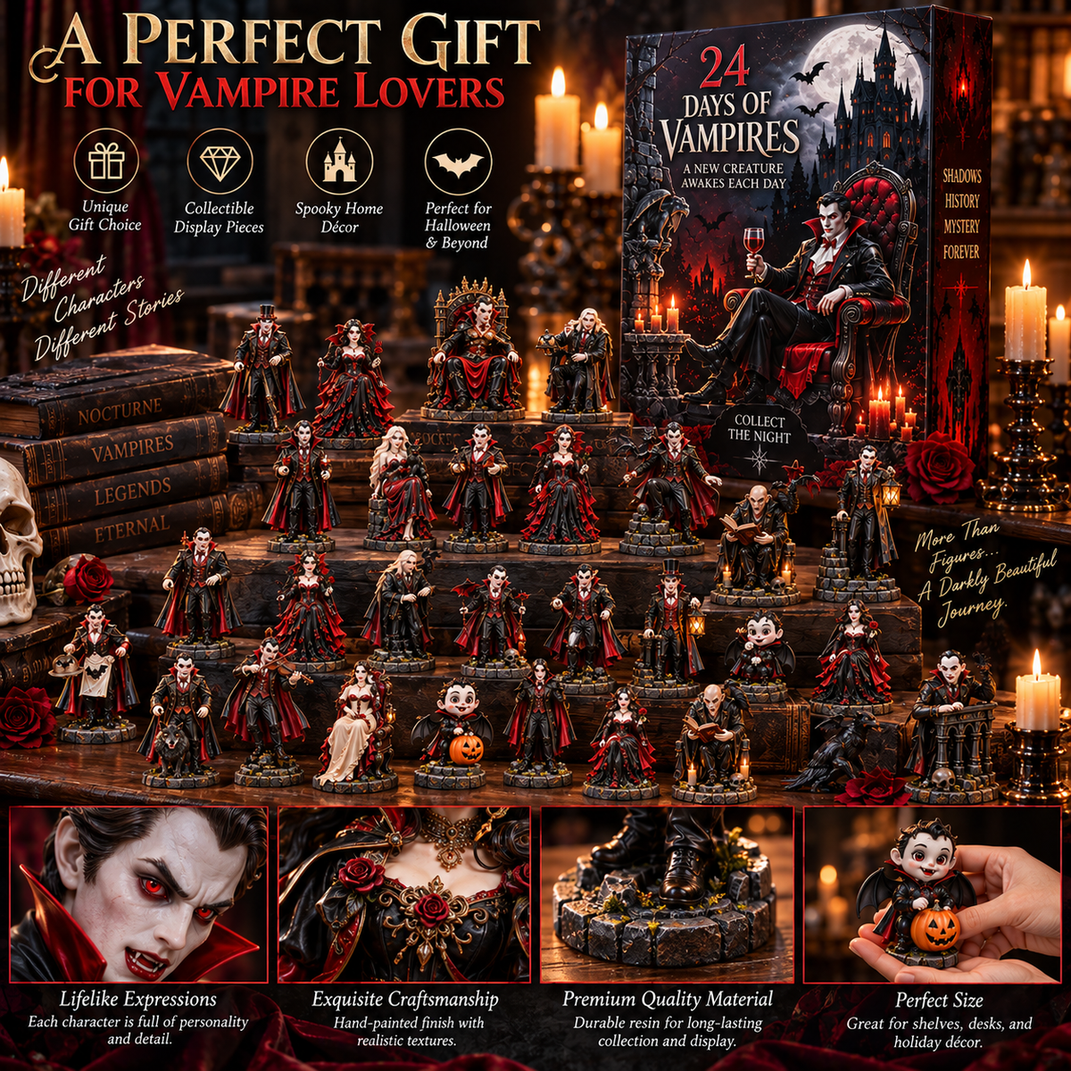 π¦ 24 Days of Vampires Advent Calendar β 24 Unique Gothic Vampire Figurines