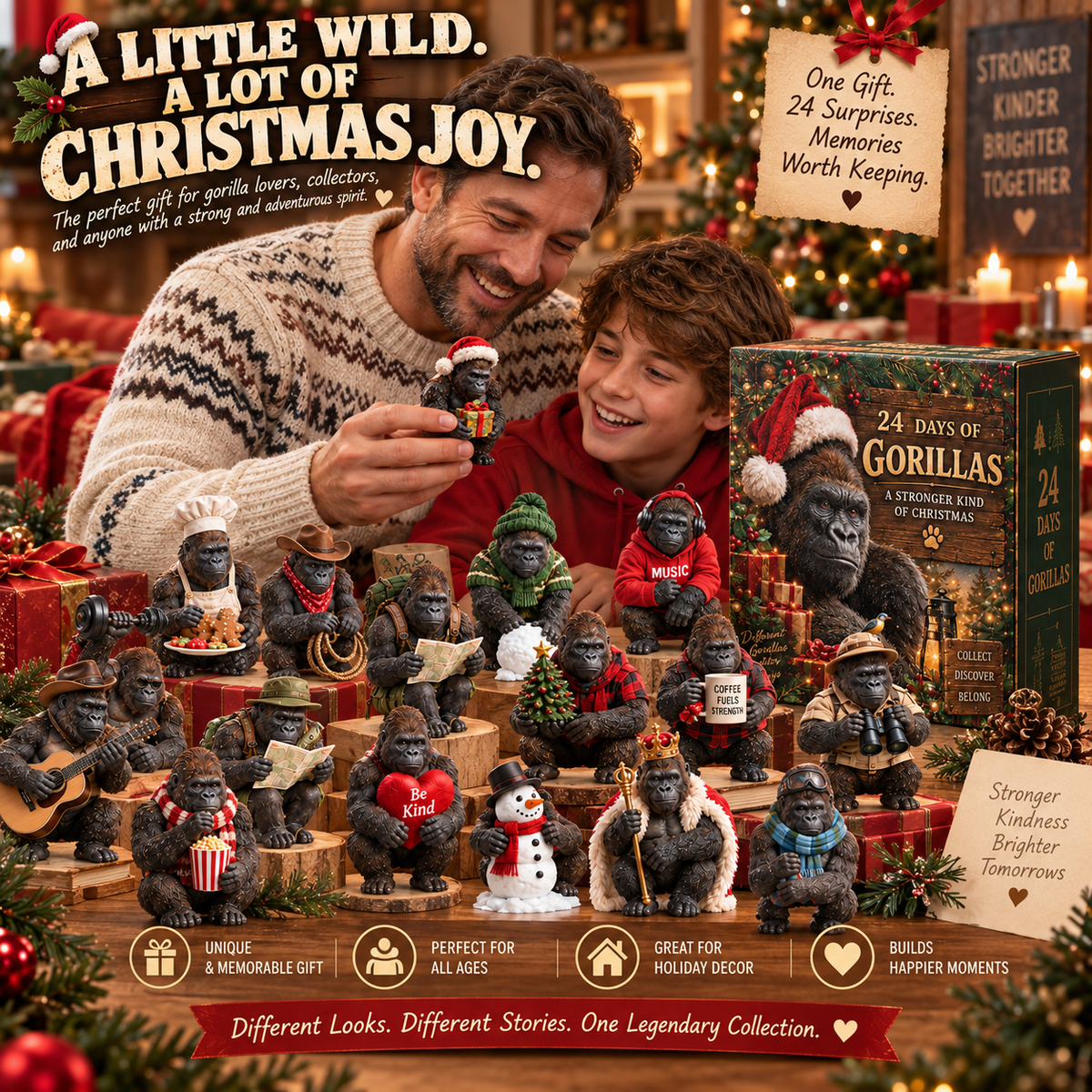 π¦ 24 Days of Gorillas Advent Calendar β 24 Unique Realistic Gorilla Figurines, Christmas Countdown Gift for Gorilla Lovers