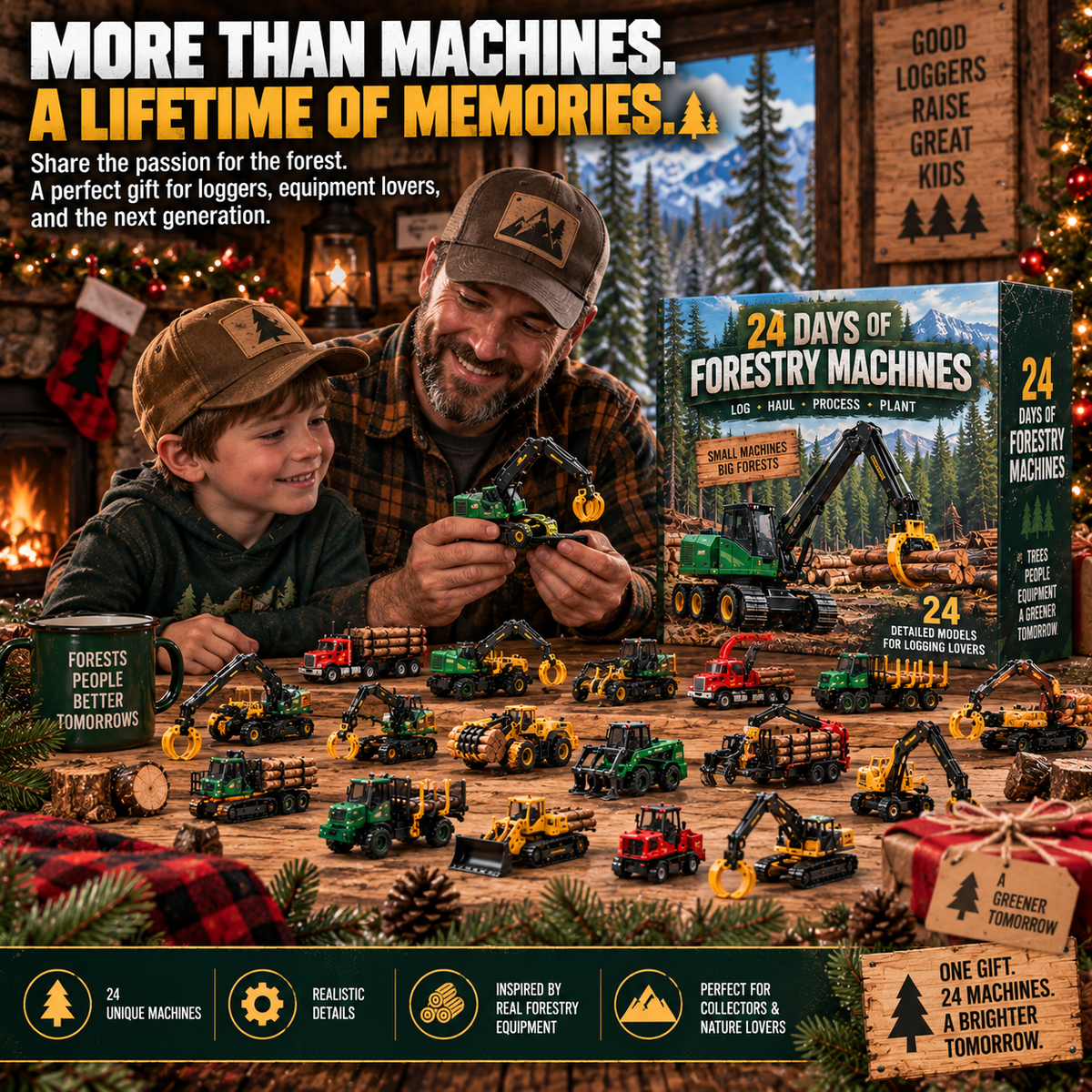 π² 24 Days of Forestry Machines Advent Calendar β 24 Realistic Logging Equipment Collectibles, Christmas Gift for Loggers & Machinery Lovers