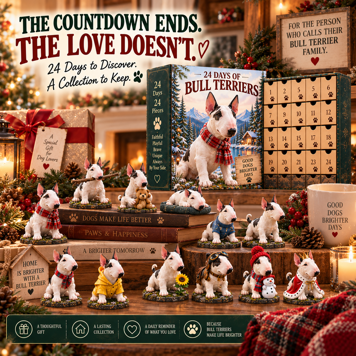 πΎ 24 Days of Bull Terriers β Christmas Advent Calendar | 24 Unique Dog Collectible Figurines