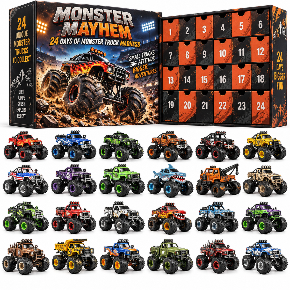 π 24 Days of Monster Mayhem β Monster Truck Christmas Advent Calendar | 24 Unique Collectible Trucks