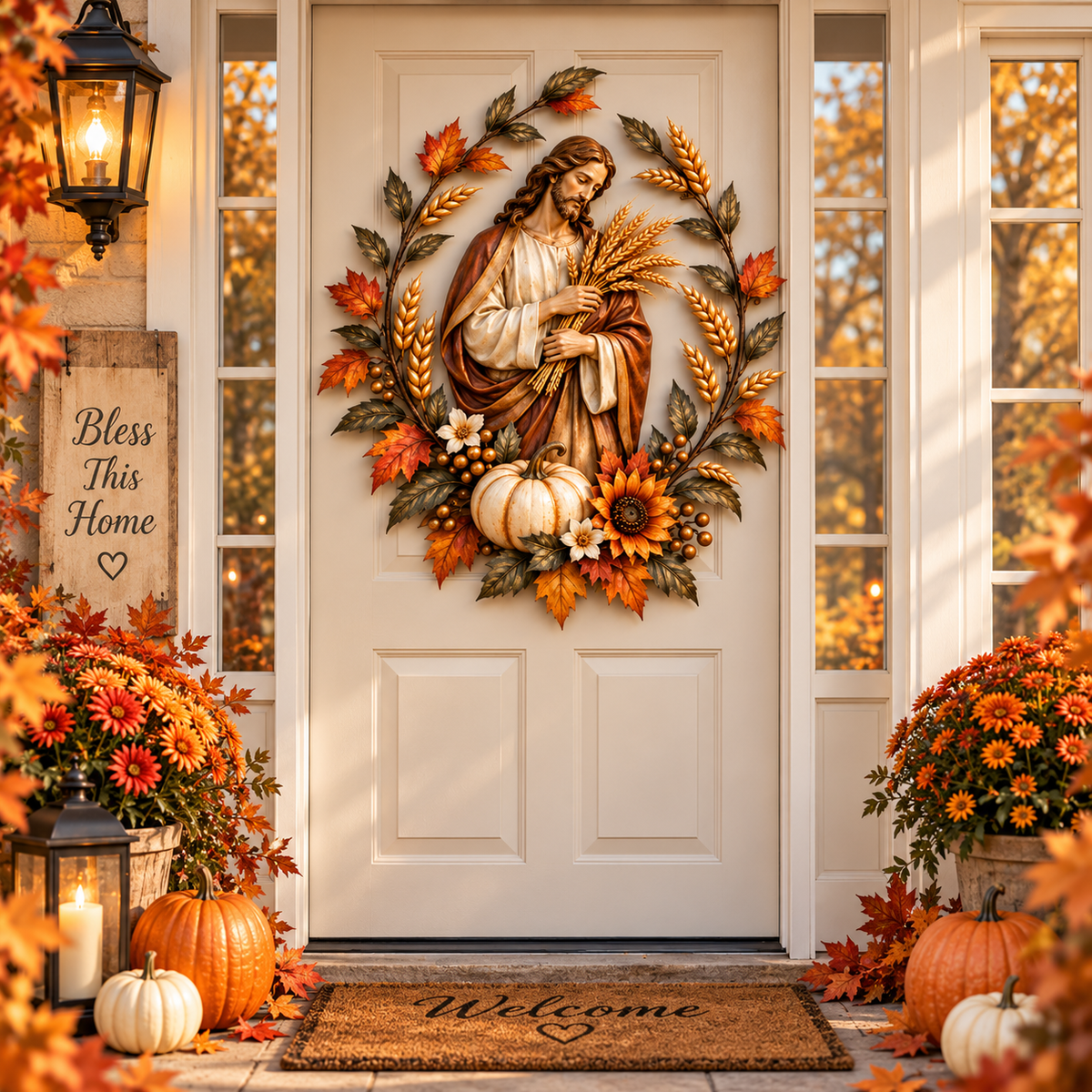 🍂 Ready to Welcome God's Blessings Home? 🙏 Jesus & Golden Harvest – A Beautiful Symbol of Faith, Gratitude & Love!