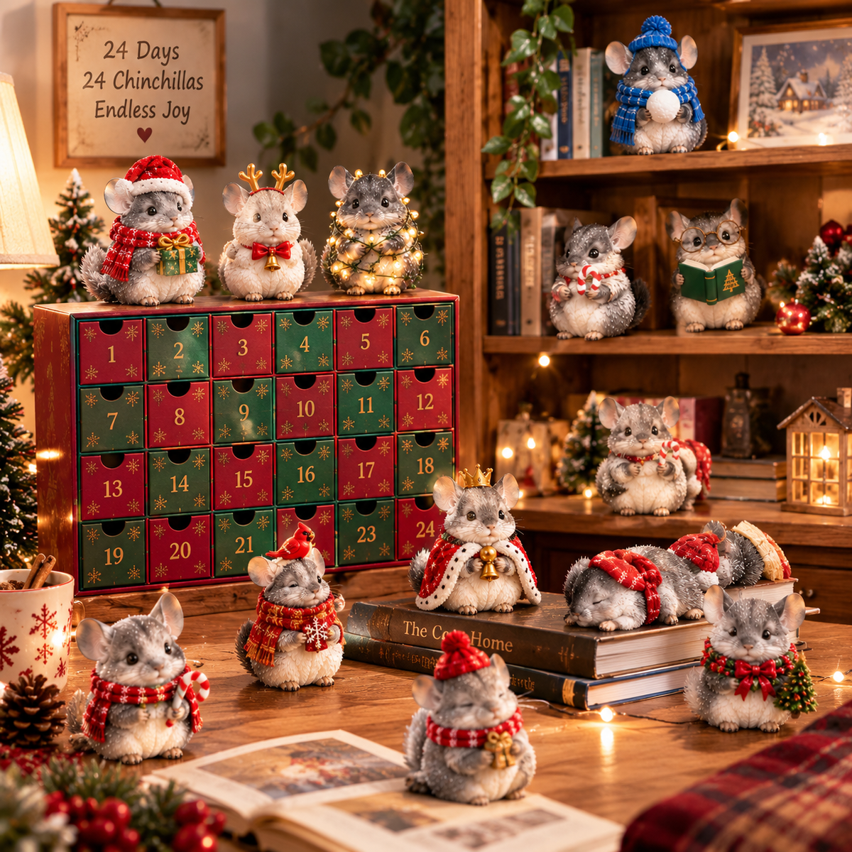 24 Days of Chinchillas Advent Calendar – 24 Unique Chinchilla Figurines | Christmas Countdown Gift