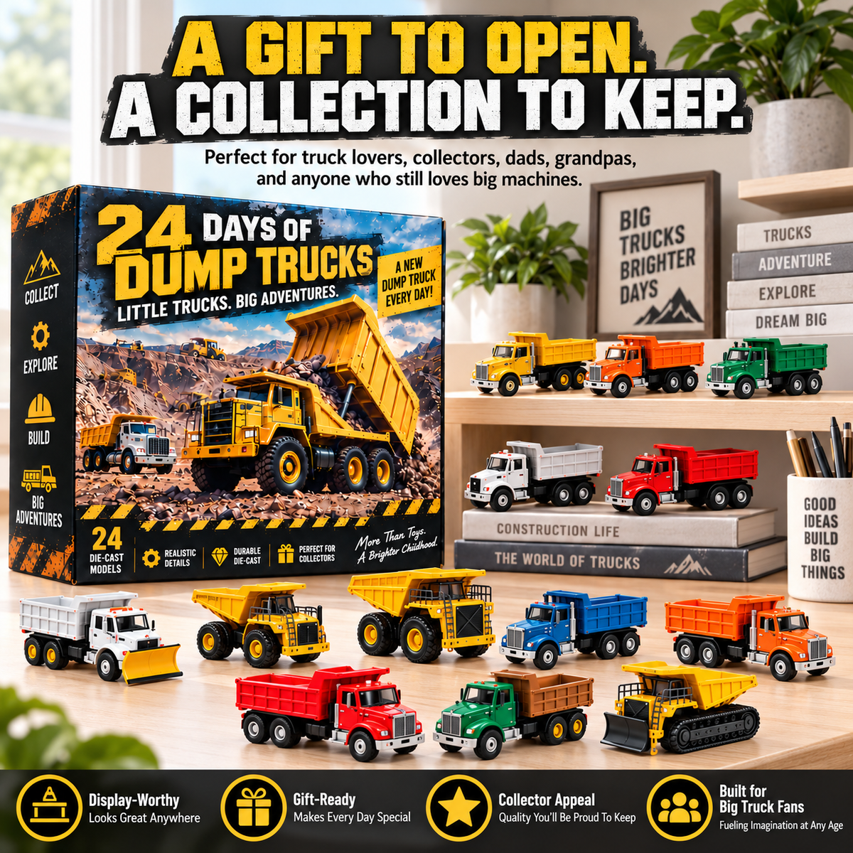 π24 Days of Dump Trucks β Nostalgic American Construction Truck Collectible Advent Calendar