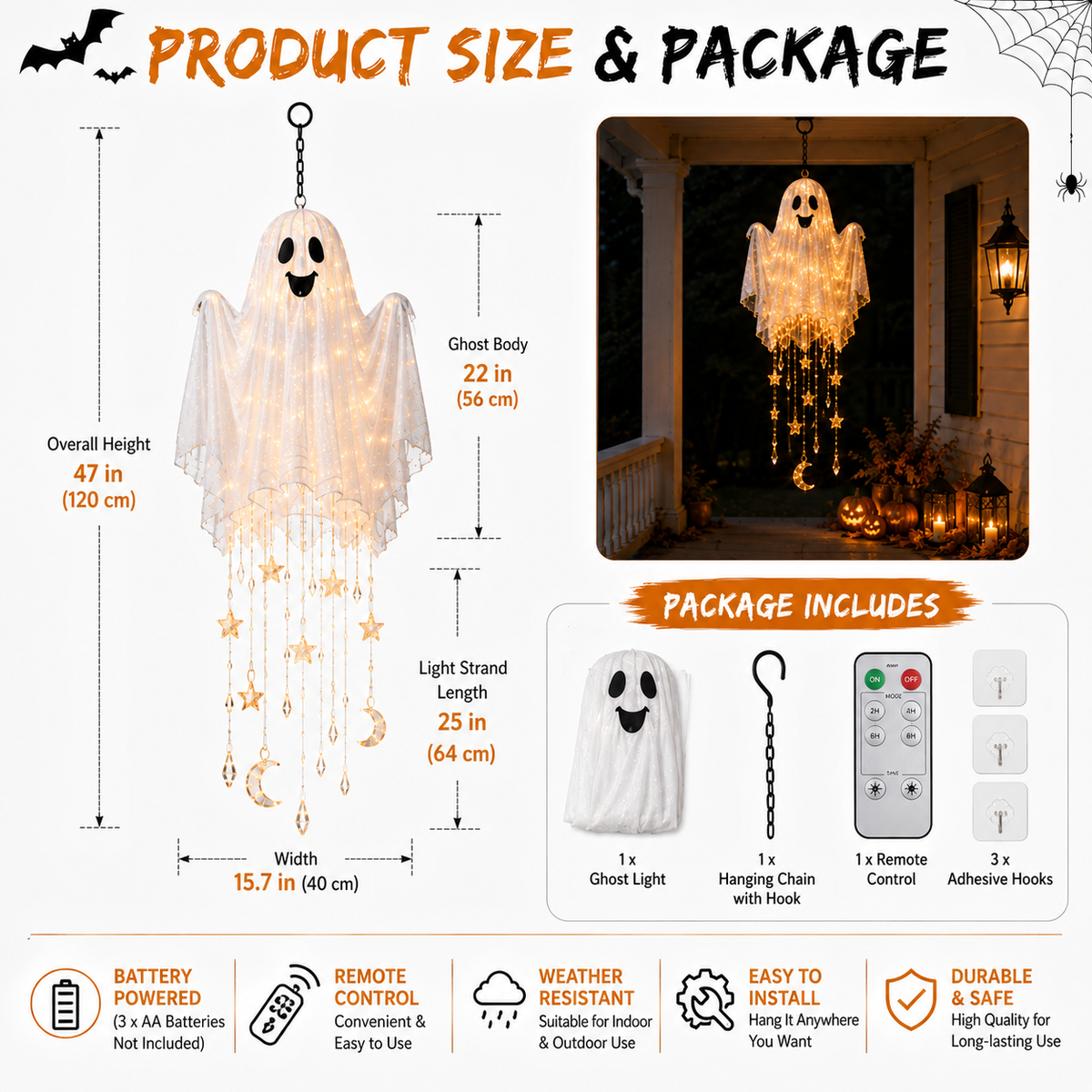 ๐ป Lighted Floating Ghost Hanging Chandelier โ Halloween LED Porch Decoration