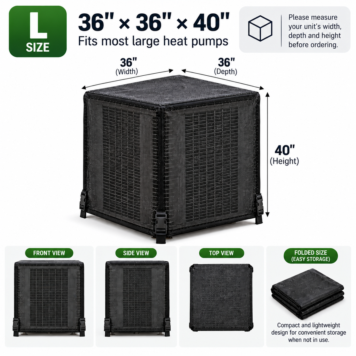 All-Season Breathable Heat Pump Cover – Lightweight Mesh Debris Guard with Adjustable Buckles