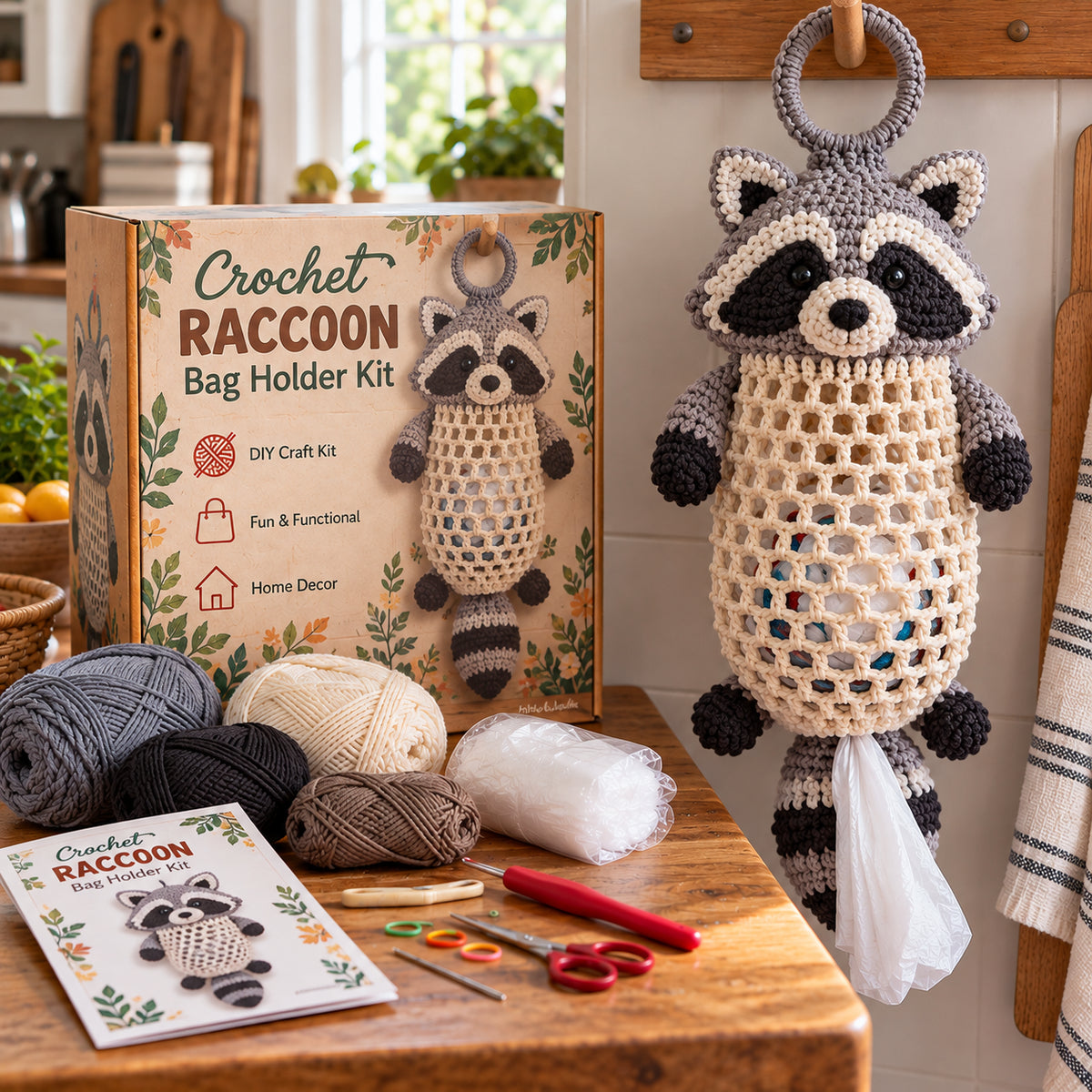 Crochet Animal Bag Holder DIY Kit â Cute & Functional Hanging Storage Craft Kit