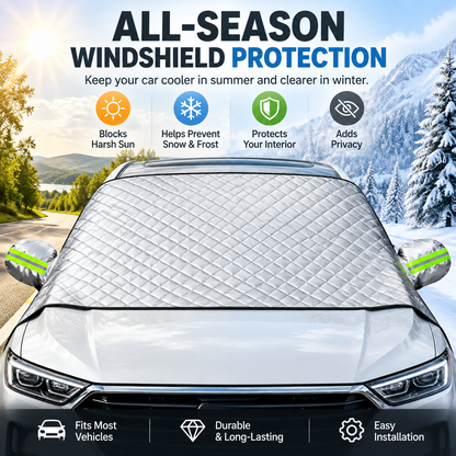 ☀️❄️ One Cover, Every Season! – All-Weather Windshield Protector with Mirror Covers Fits Cars, SUVs & Trucks