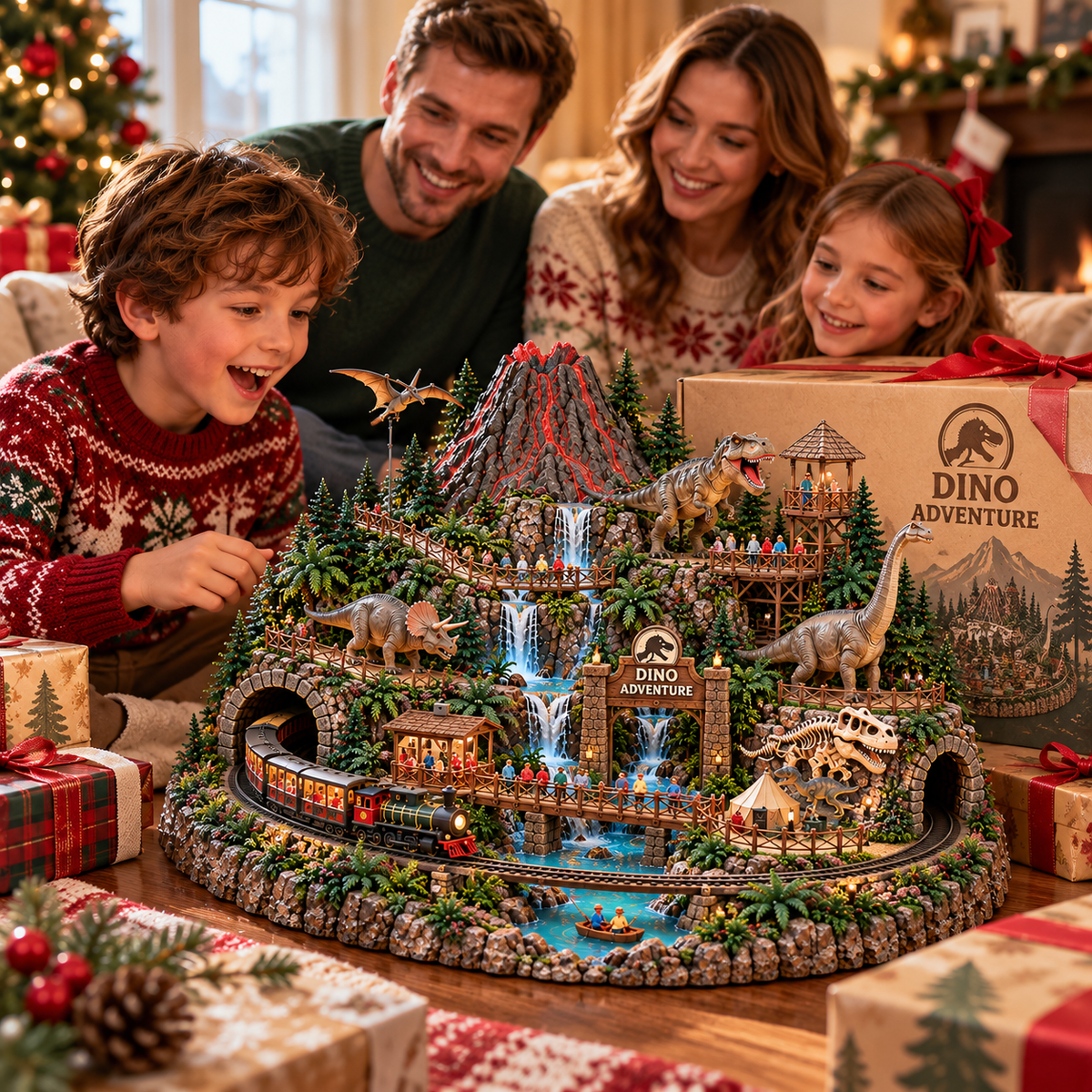 🦖 Dino Adventure World – Lighted Prehistoric Village with Moving Train & Volcano 🌋🚂
