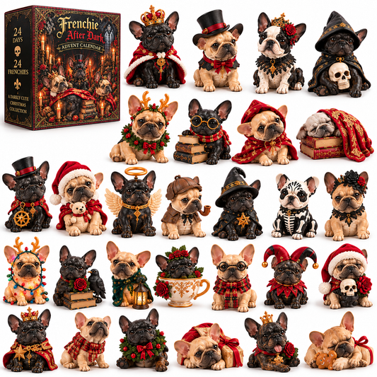 🐾 Frenchie After Dark 🖤 – 24-Day French Bulldog Advent Calendar 🎄 | Gothic Christmas Collectible Figurines & Unique Gifts for Frenchie Lovers 🎁