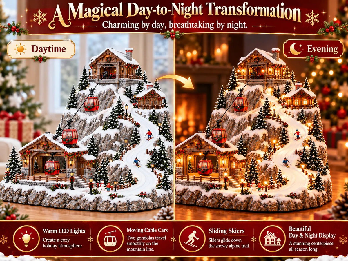 🎄 Bring the Winter Wonderland Home! 🚠 Lighted Christmas Mountain Village – Moving Cable Cars & Holiday Magic! ✨