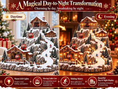 🎄 Bring the Winter Wonderland Home! 🚠 Lighted Christmas Mountain Village – Moving Cable Cars & Holiday Magic! ✨