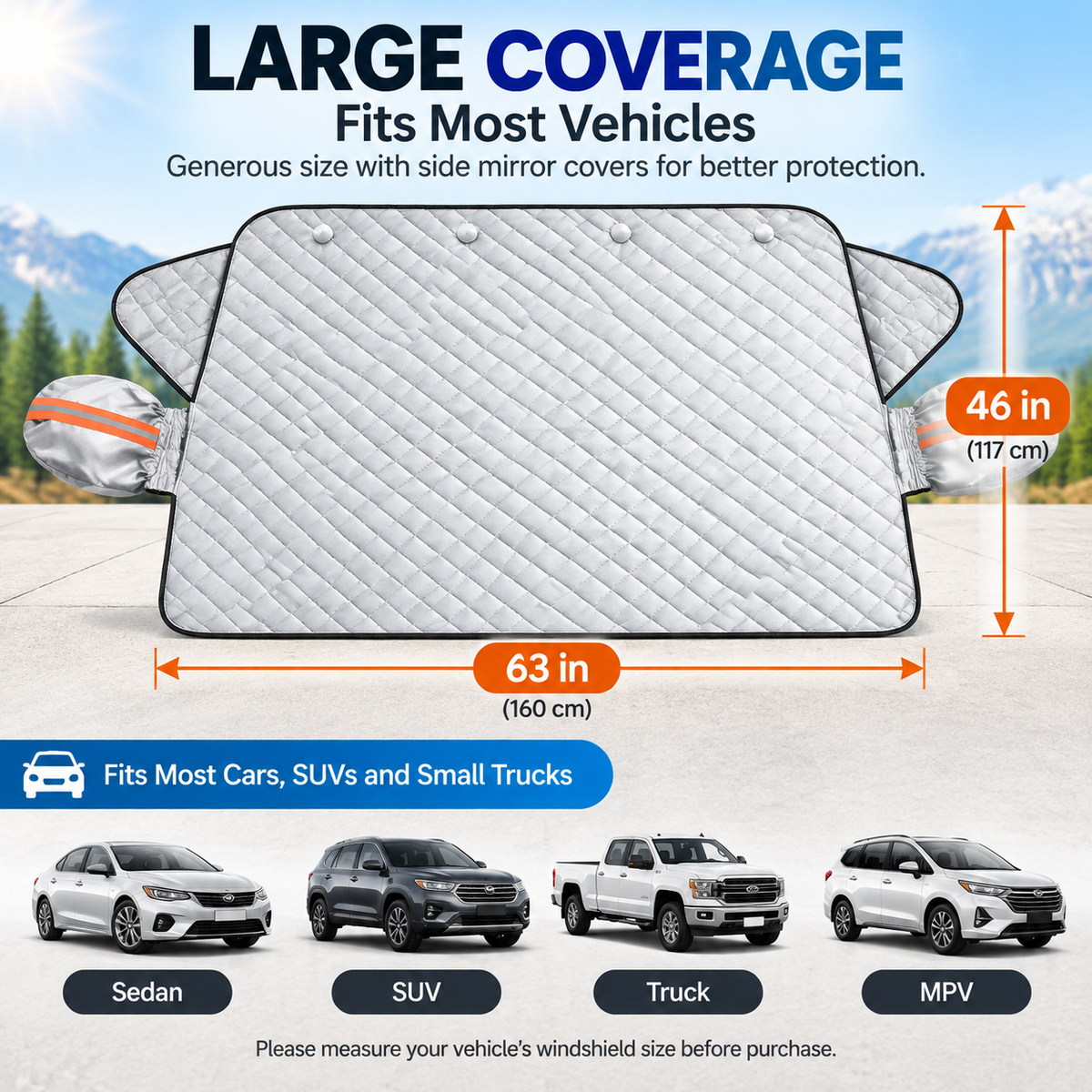 ☀️❄️ One Cover, Every Season! – All-Weather Windshield Protector with Mirror Covers Fits Cars, SUVs & Trucks