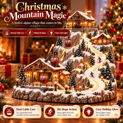 🎄 Bring the Winter Wonderland Home! 🚠 Lighted Christmas Mountain Village – Moving Cable Cars & Holiday Magic! ✨