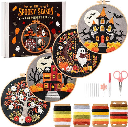 🎃 Spooky Season Halloween Embroidery Kit – Stitch Your Own Haunted Scene
