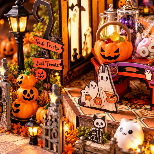 Halloween Pumpkin Candy Shop DIY Miniature House Kit with Lights