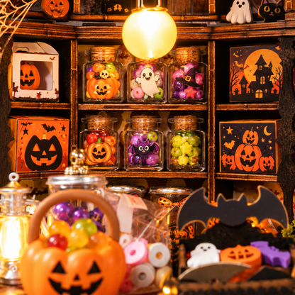 Halloween Pumpkin Candy Shop DIY Miniature House Kit with Lights
