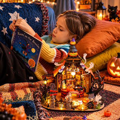 Halloween Pumpkin Candy Shop DIY Miniature House Kit with Lights