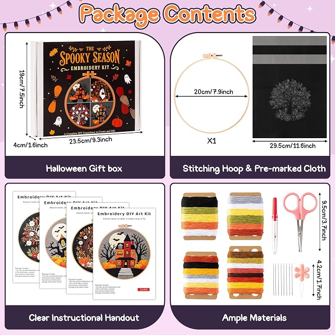 🎃 Spooky Season Halloween Embroidery Kit – Stitch Your Own Haunted Scene