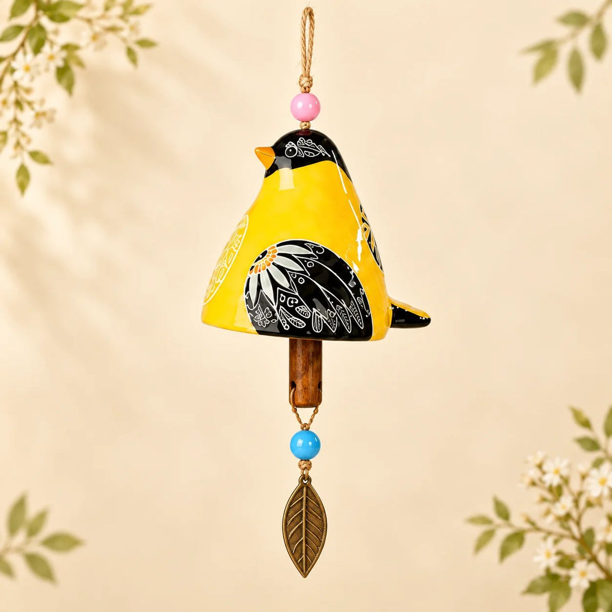 🎁LAST DAY SALE 50% OFF - Hand-Painted Resin Bird Wind Chime, Colorful Folk Art Garden Hanging Decor