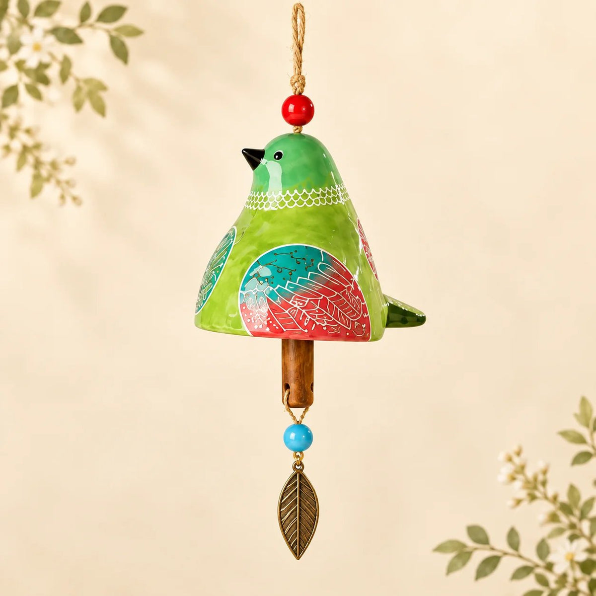 🎁LAST DAY SALE 50% OFF - Hand-Painted Resin Bird Wind Chime, Colorful Folk Art Garden Hanging Decor