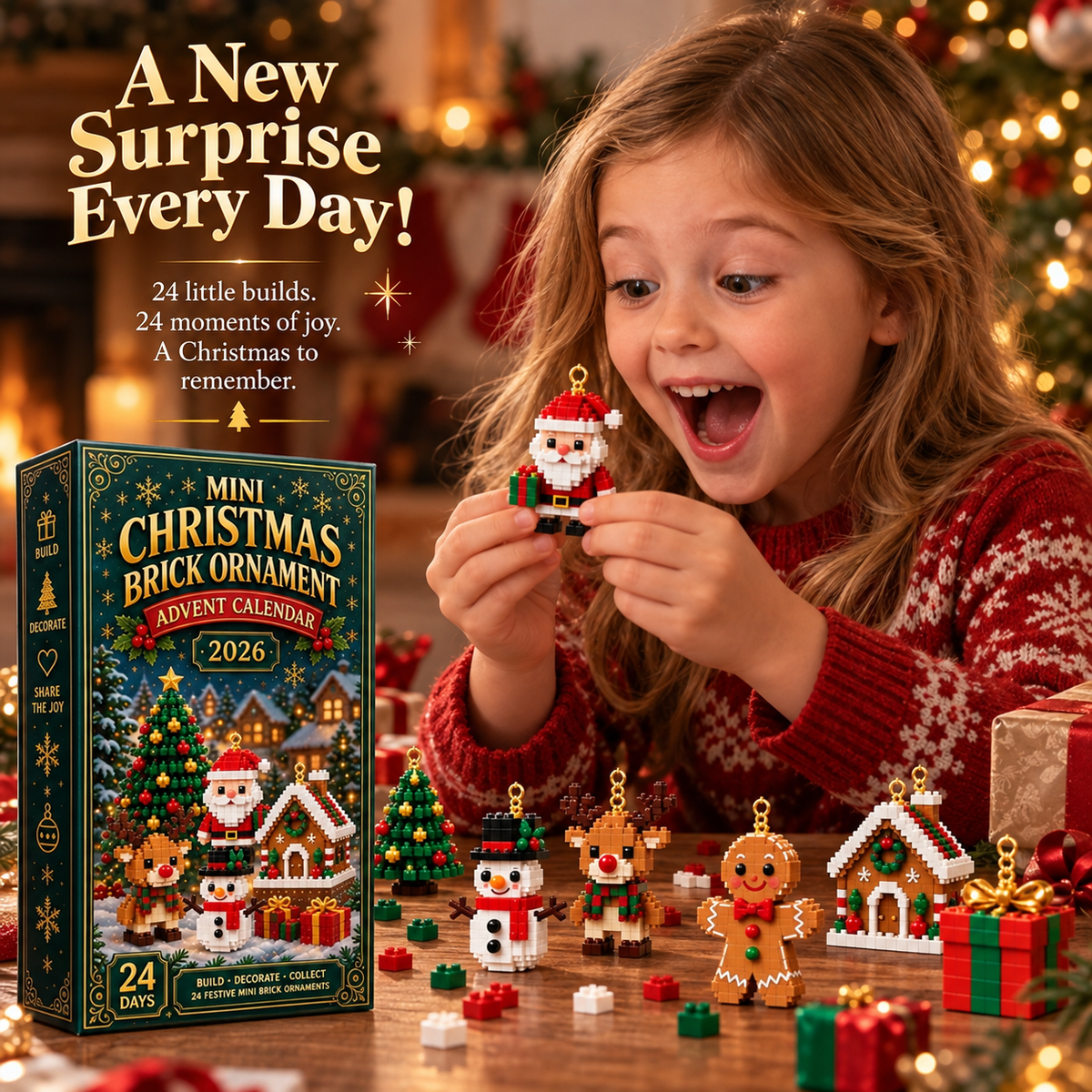⏳ Christmas Countdown Favorite – 🎄 24-Day Build & Hang Christmas Ornament Calendar | 24 Different Mini Brick Designs to Build, Collect & Display 🧱