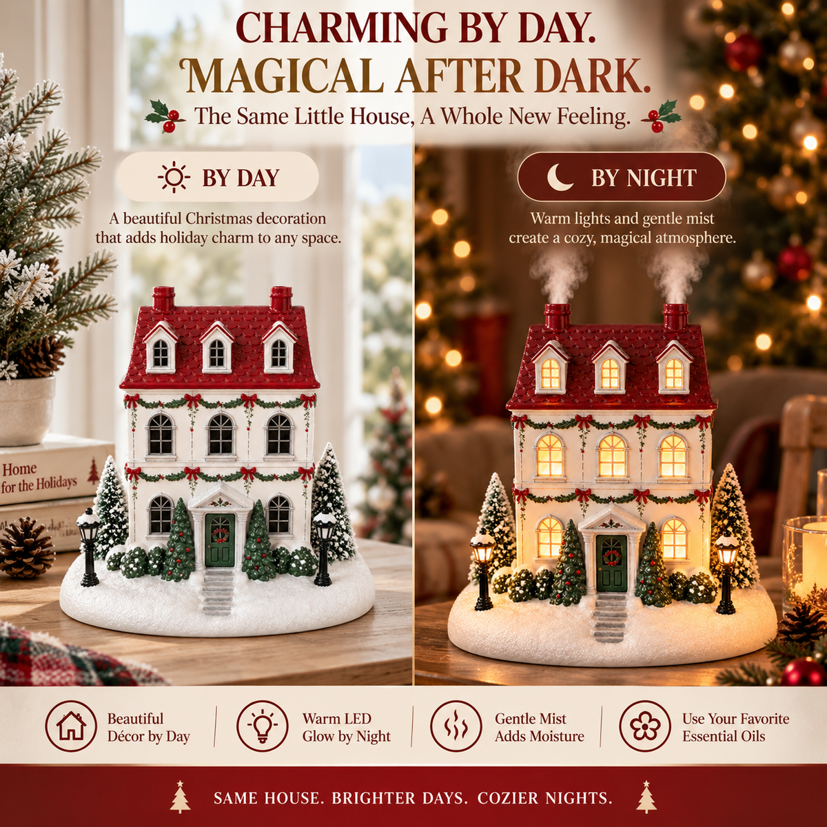 🔥 50% OFF ENDS TODAY!🎄 A Little House Full of Christmas Magic — Light-Up Aroma Mist Christmas House ✨
