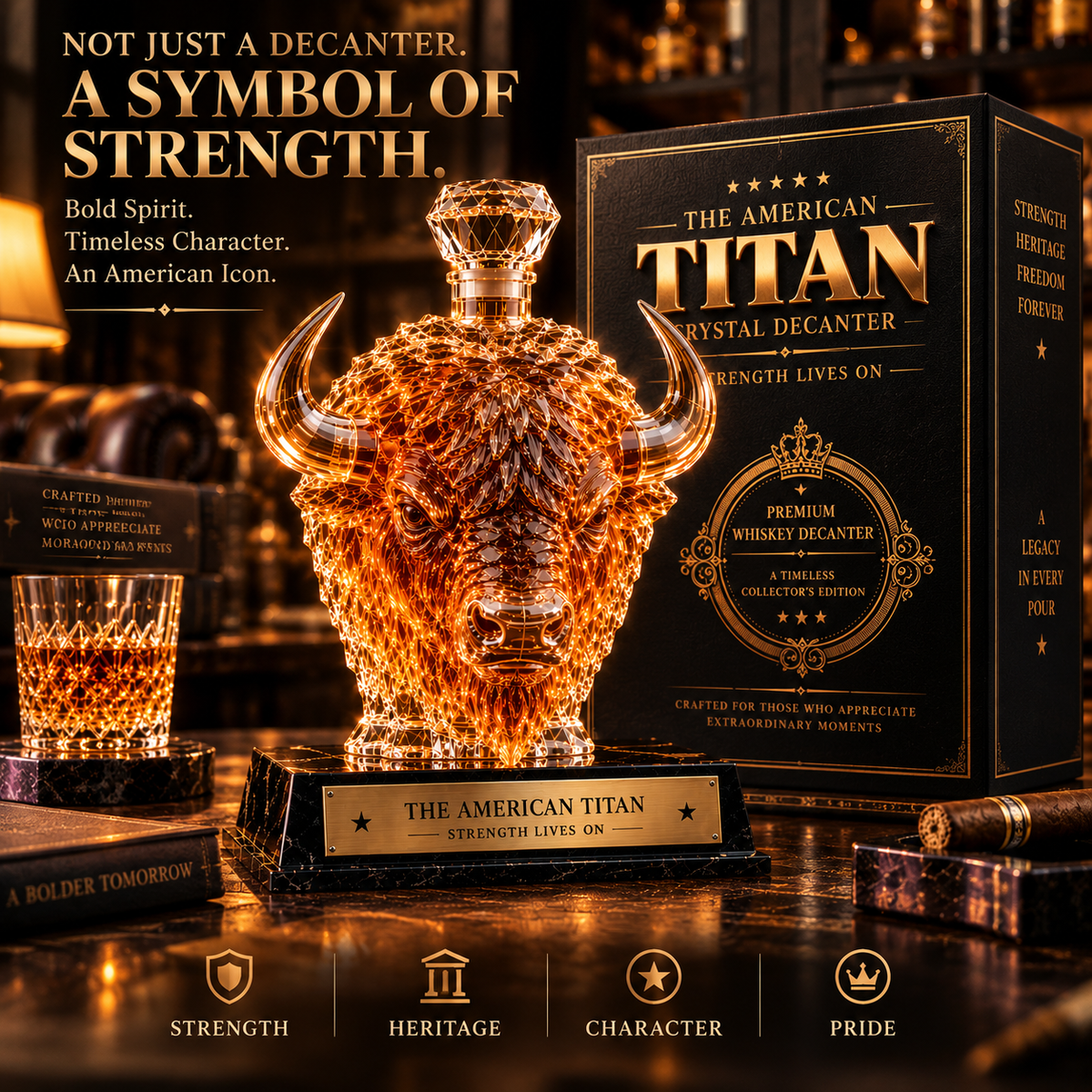 🔥 More Than a Decanter!  The American Titan – A Bold Bison Crystal Whiskey Collectible