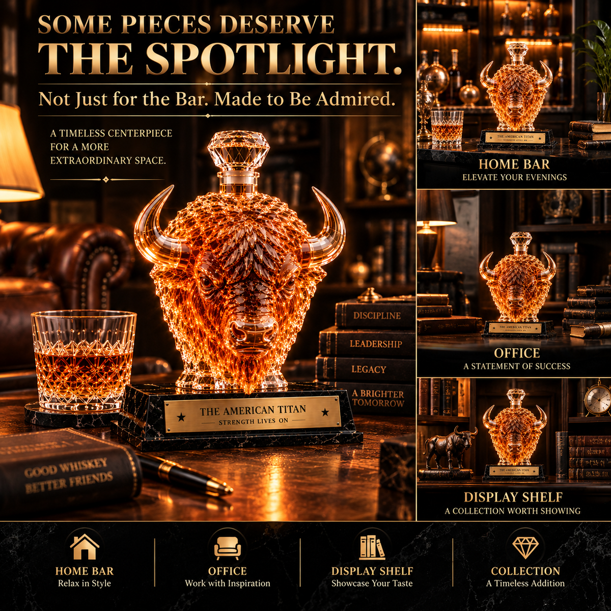 🔥 More Than a Decanter!  The American Titan – A Bold Bison Crystal Whiskey Collectible