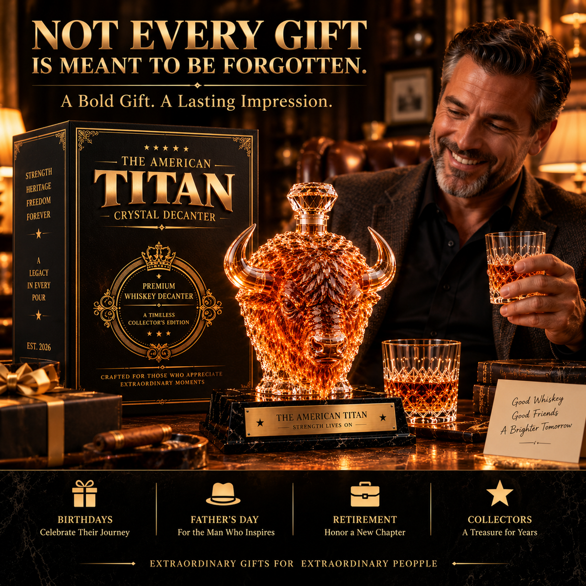 🔥 More Than a Decanter!  The American Titan – A Bold Bison Crystal Whiskey Collectible