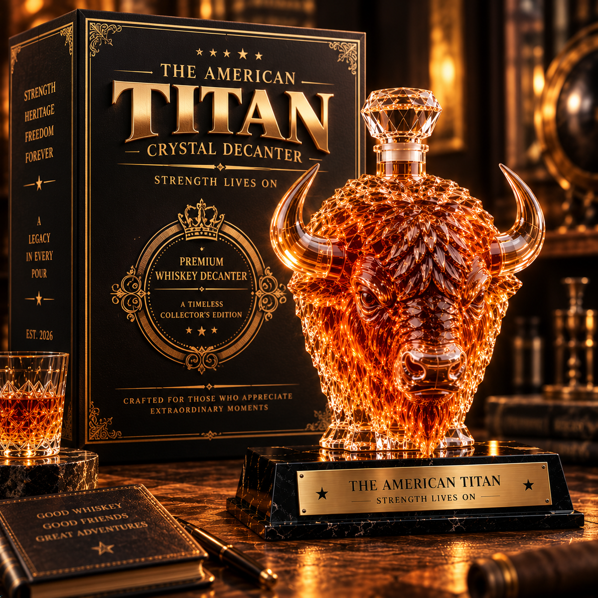 🔥 More Than a Decanter!  The American Titan – A Bold Bison Crystal Whiskey Collectible