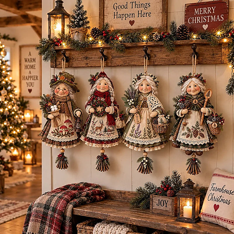 Cozy Forest Grandma Hanging Decor - 4 Rustic Christmas Designs