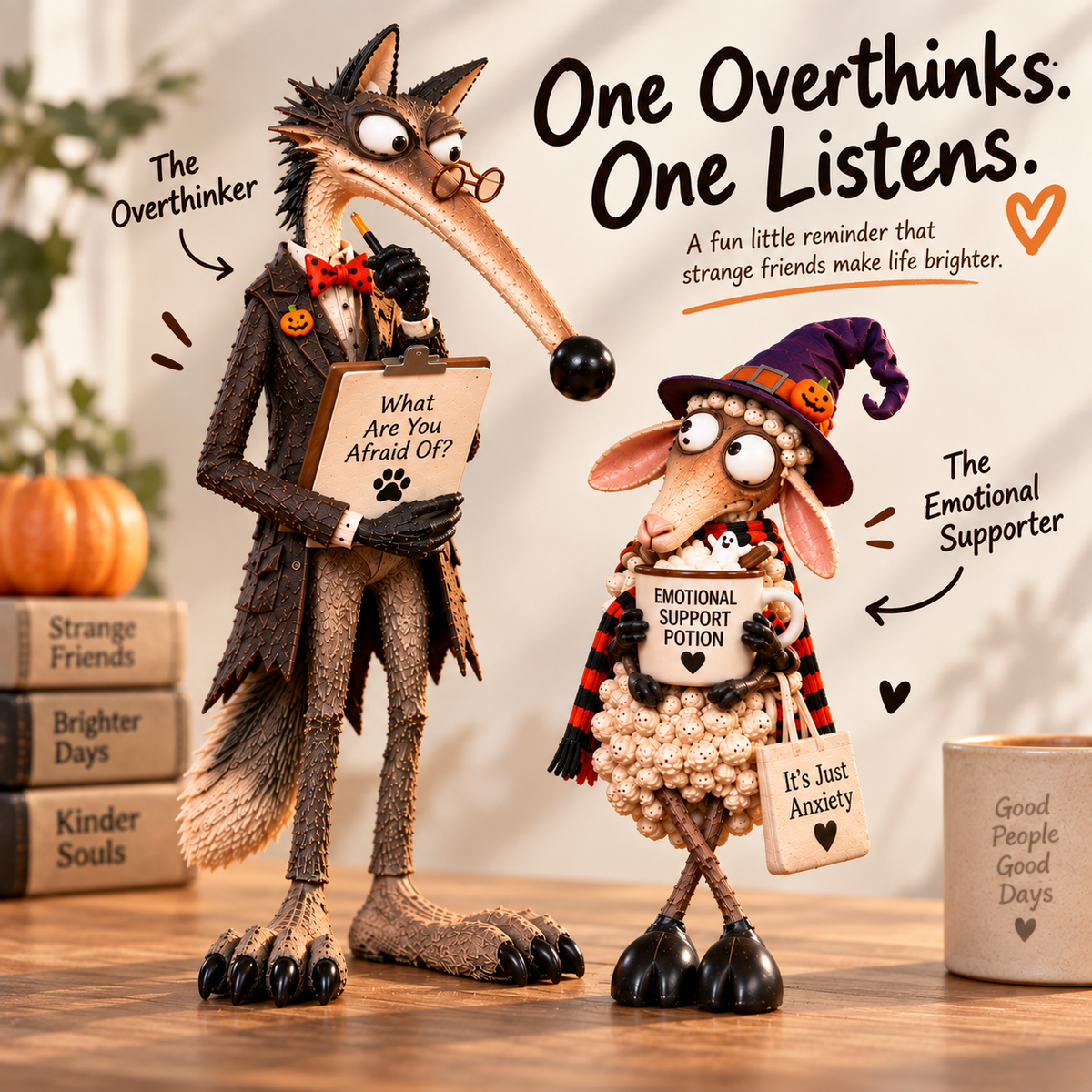🔥 50% OFF FOR A LIMITED TIME — 🎃 The Overthinker & The Questioner — Wolf & Sheep Halloween Figurines