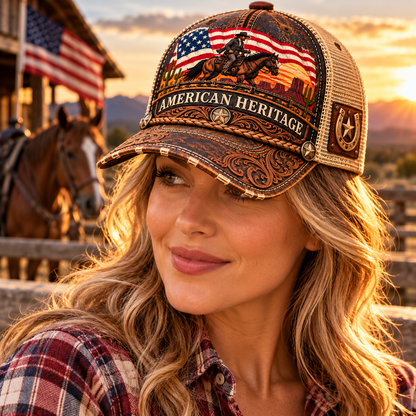 🇺🇸 Born for the Wild West! 🤠 American Heritage Vintage Cowboy Trucker Hat