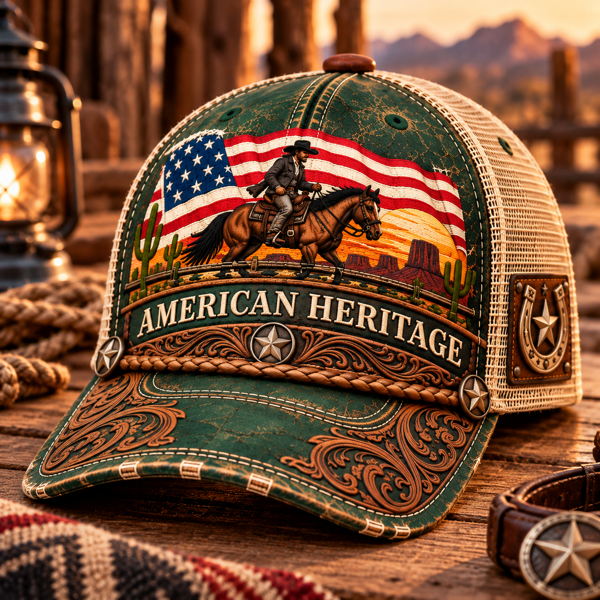 🇺🇸 Born for the Wild West! 🤠 American Heritage Vintage Cowboy Trucker Hat