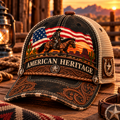 🇺🇸 Born for the Wild West! 🤠 American Heritage Vintage Cowboy Trucker Hat