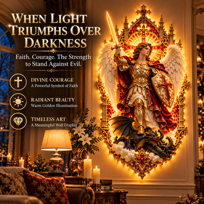 🛡️ Bring Divine Protection Home! ✨ Saint Michael the Archangel – Radiant Guardian Wall Light