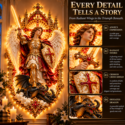 🛡️ Bring Divine Protection Home! ✨ Saint Michael the Archangel – Radiant Guardian Wall Light