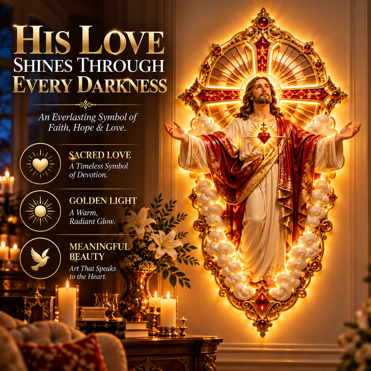 ❤️ Let His Love Light Up Your Home! ✨ Sacred Heart of Jesus – Everlasting Love Illuminated Wall Art