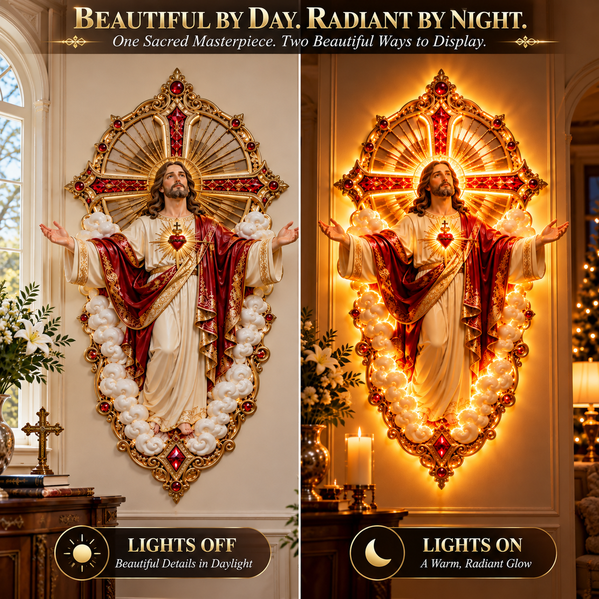 ❤️ Let His Love Light Up Your Home! ✨ Sacred Heart of Jesus – Everlasting Love Illuminated Wall Art