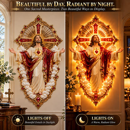 ❤️ Let His Love Light Up Your Home! ✨ Sacred Heart of Jesus – Everlasting Love Illuminated Wall Art