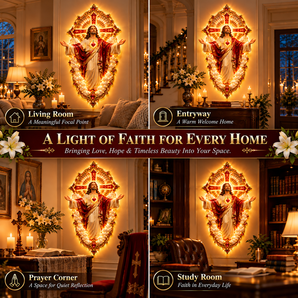 ❤️ Let His Love Light Up Your Home! ✨ Sacred Heart of Jesus – Everlasting Love Illuminated Wall Art